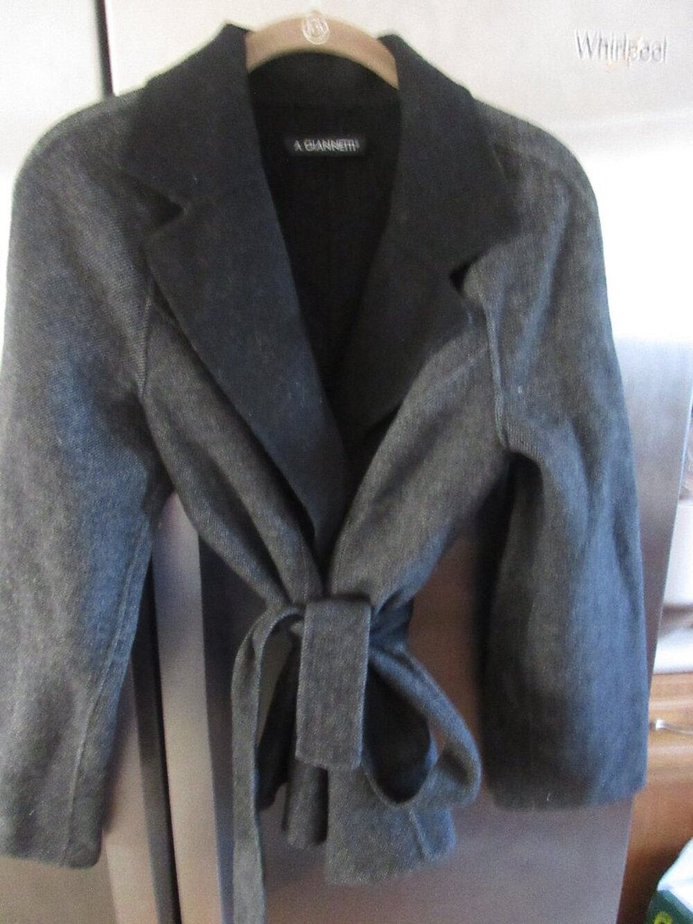 A.Giannetti classic charcoal gray black cardigan belted wool M
